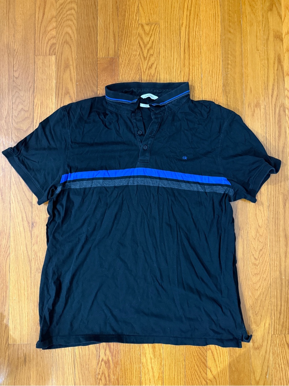 Calvin Klein Black Polo with Blue Chest Stripe